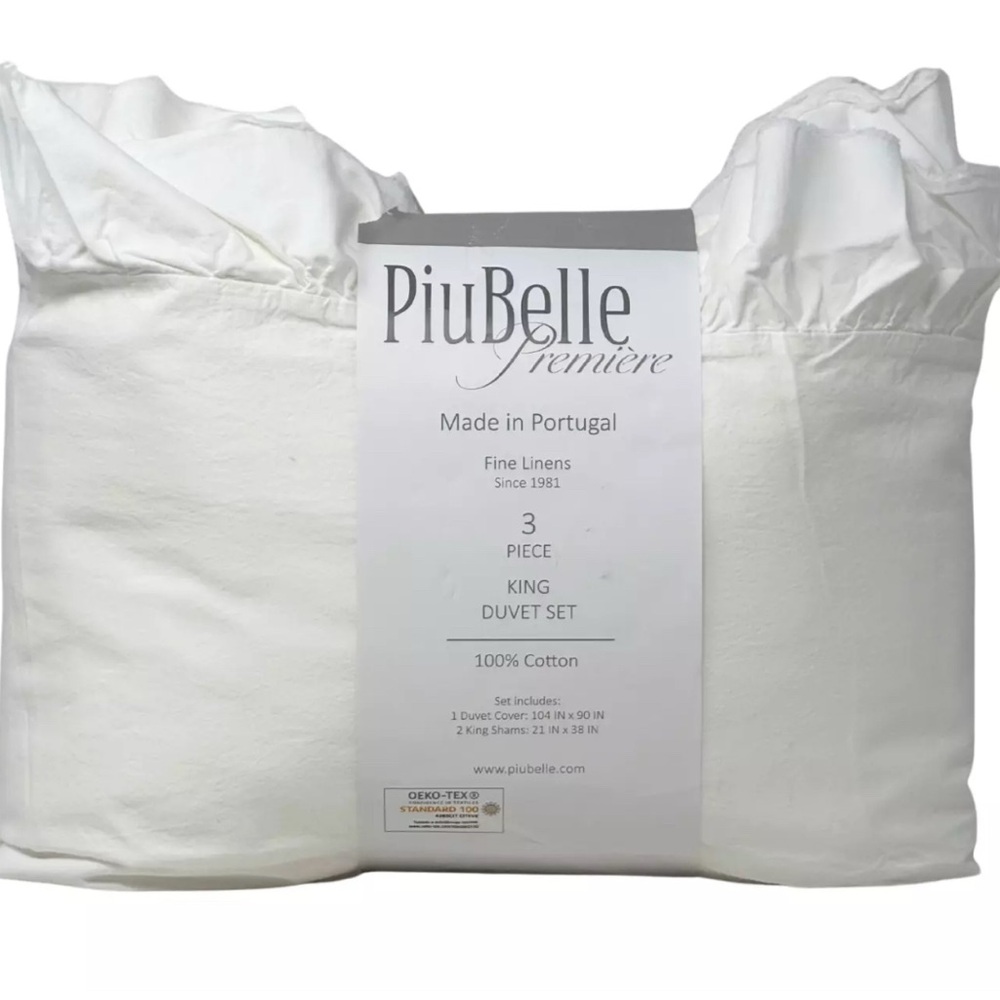 PiuBelle KING Frayed Double Ruffle Soft Cotton Shabby Chic White Duvet Cover Set